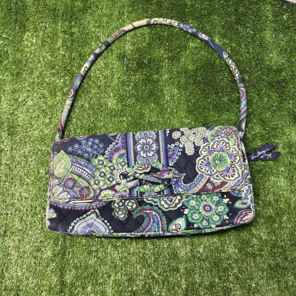 Vera Bradley Satchel Purse Retired Blue Rhapsody Print 2009 Green Floral